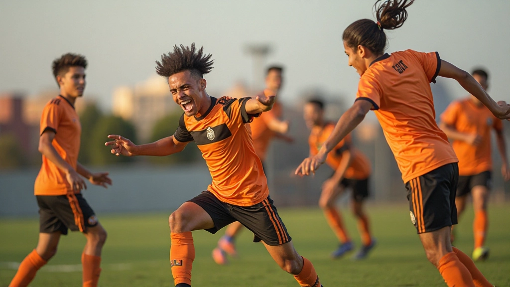 صورة فريق لاعبين يحتفلون بتحقيق إنجازاتهم في لعبة ودية بعد برنامج تدريبي ناجح