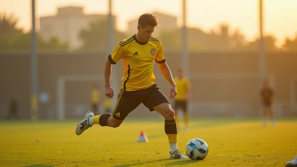 لاعب كرة قدم يمرر الكرة بدقة في أثناء التدريب على التمرير