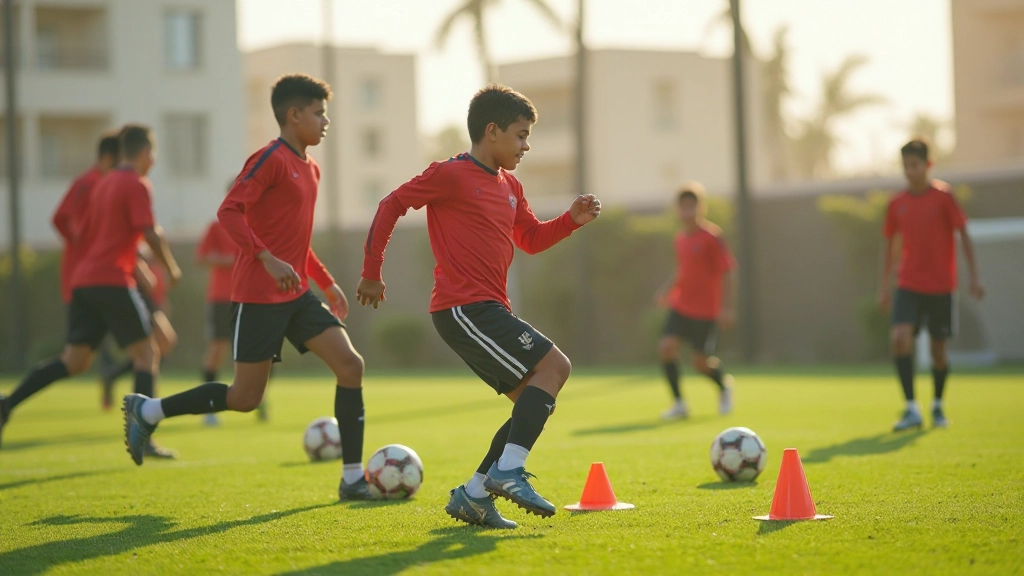 لاعبو كرة قدم يمارسون تمرين تكتيكي على الملعب مع توضيح المسافات والحركات